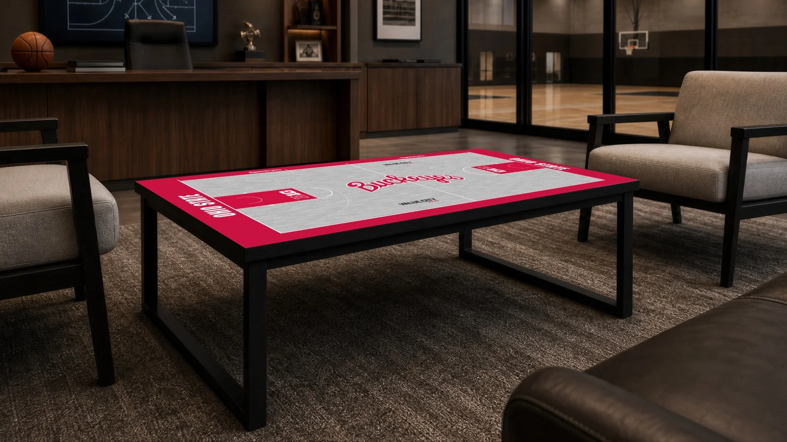 Custom branded top — printed court graphic table