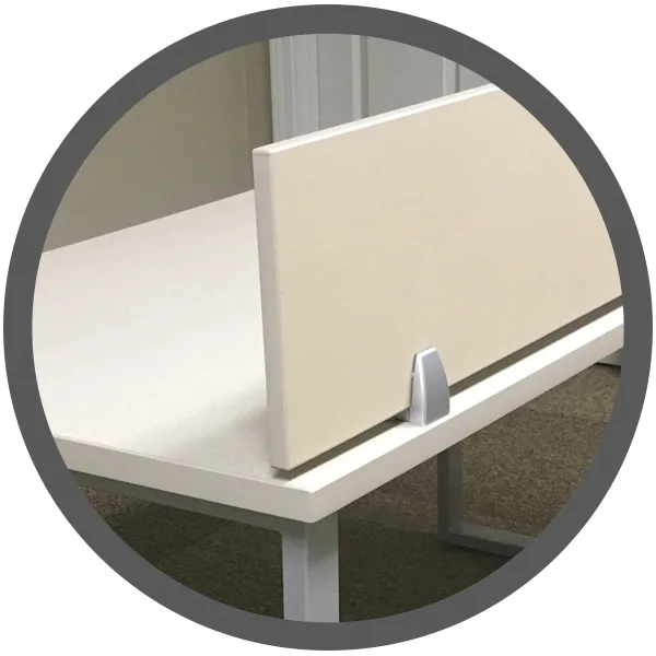 Frosted privacy panel mounted above a rectangular table top