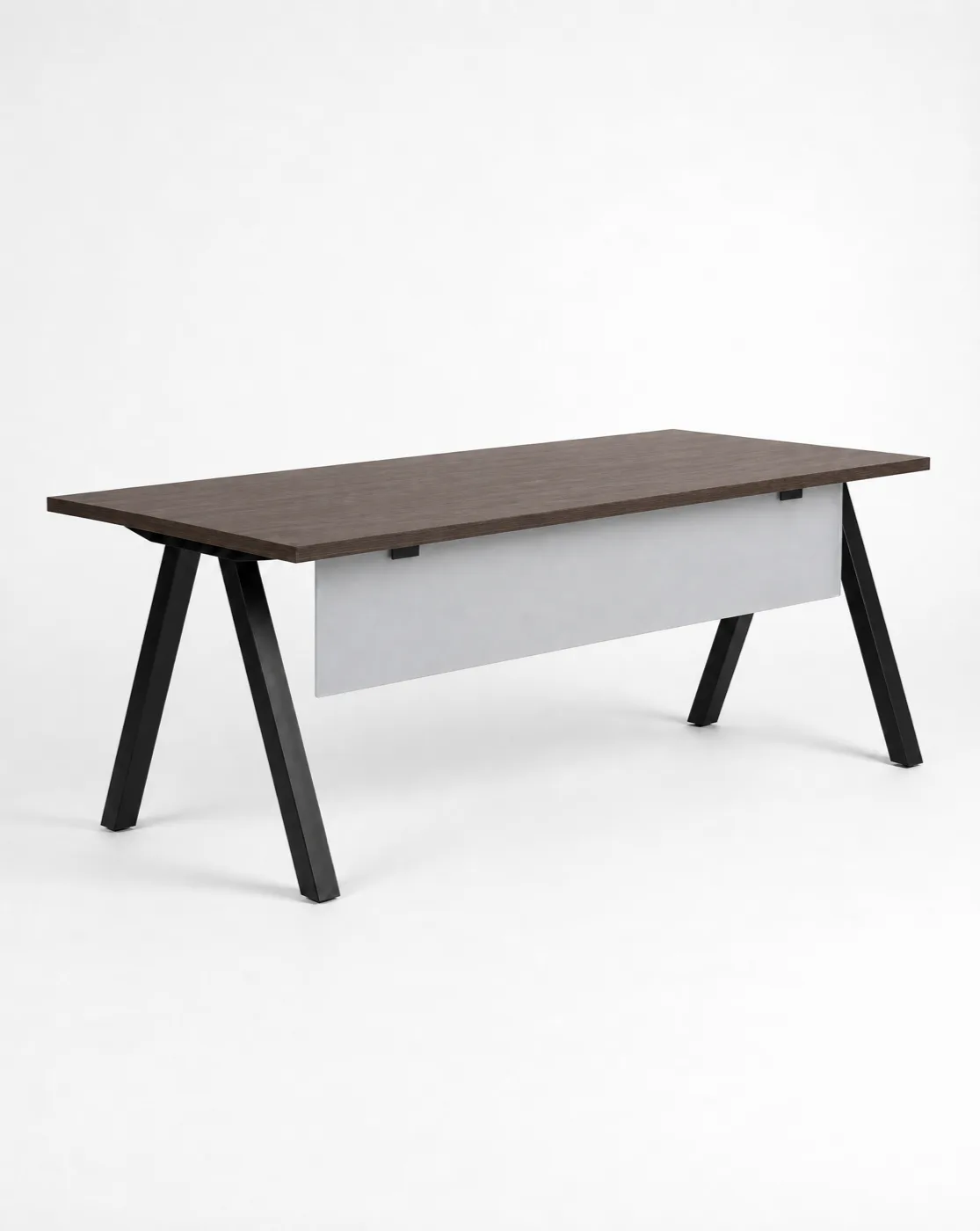 Exclaim table with a laminate modesty panel mounted beneath the rectangular top