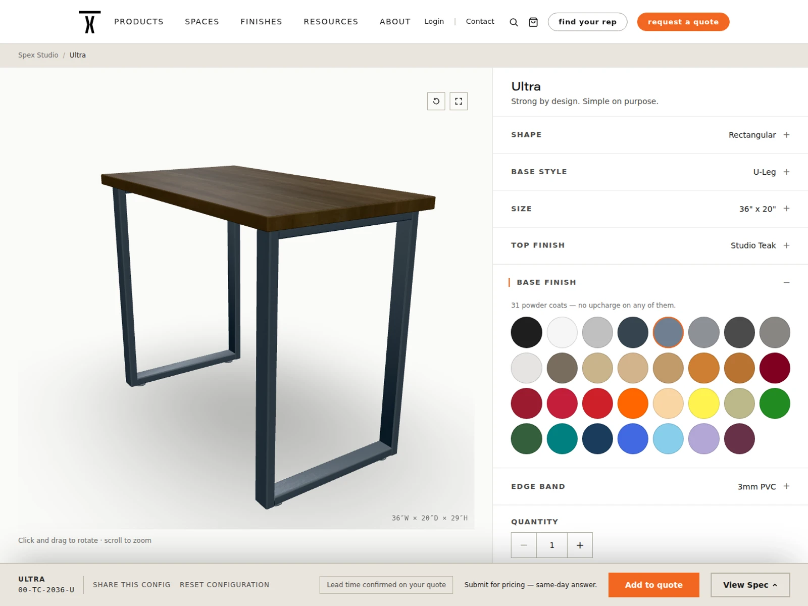 SpeX Studio configurator finish picker