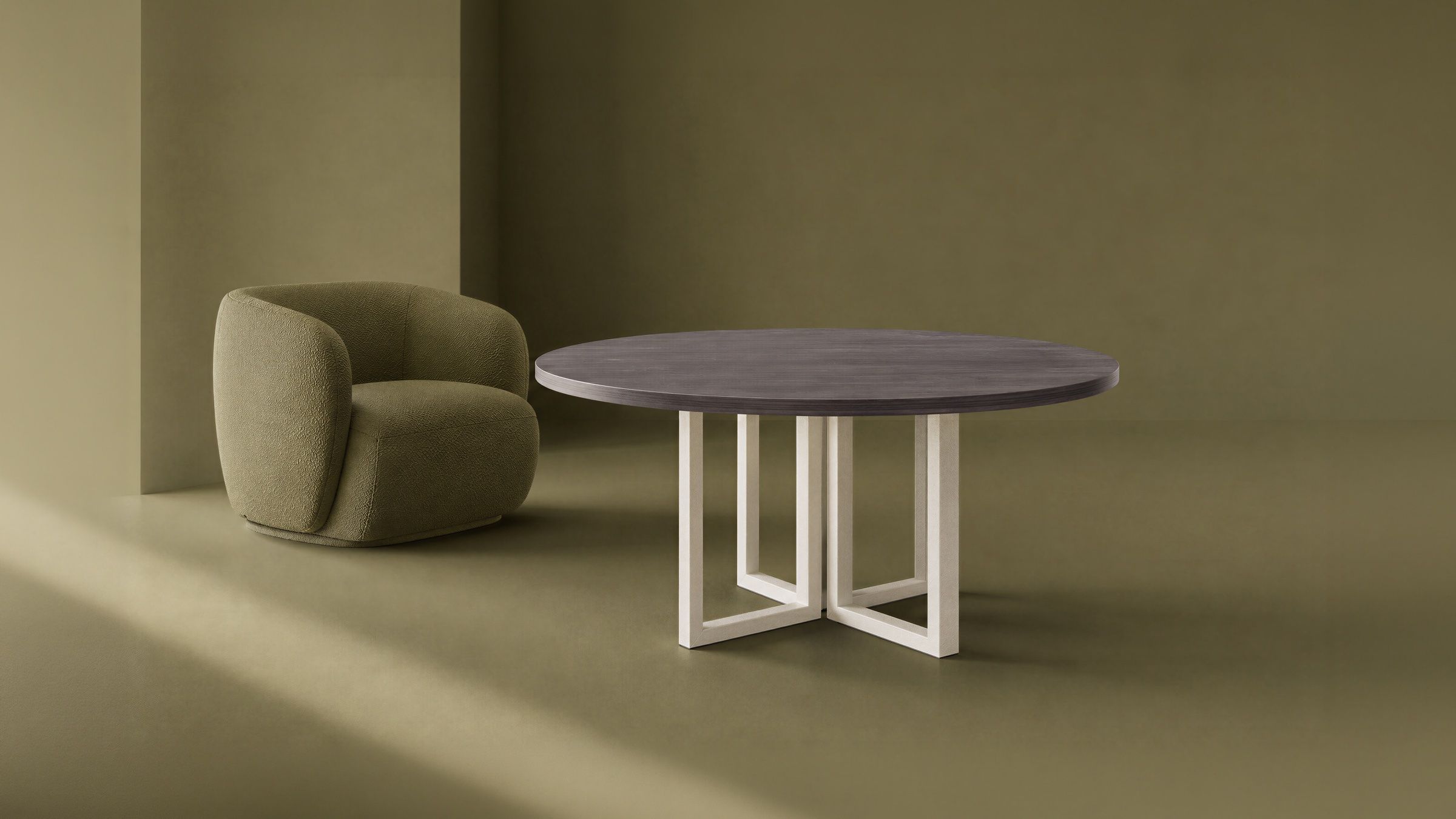 Ultra series table on a moss color field