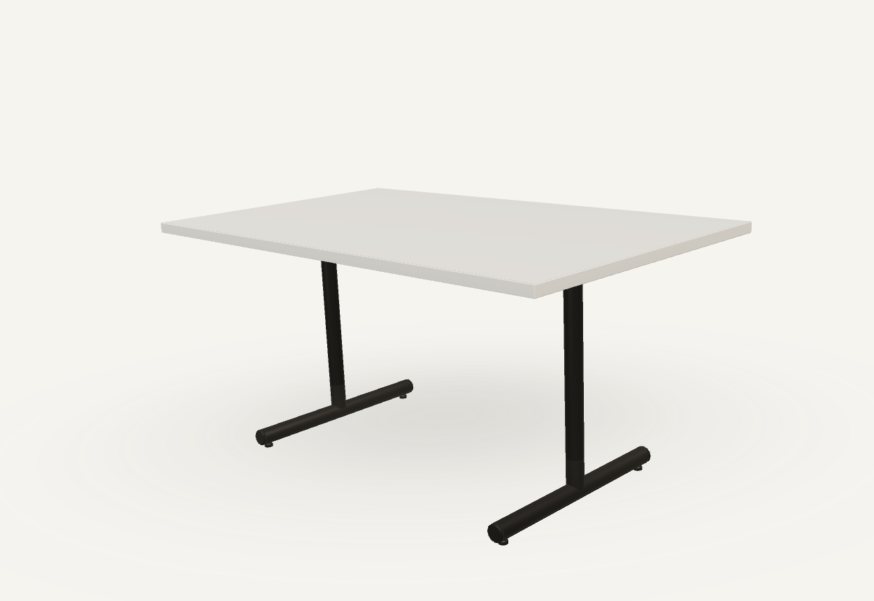 Foundation rectangular T-base table in Designer White with a Black base — 3D preview