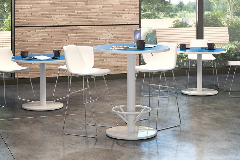 Collection of blue and white café tables 